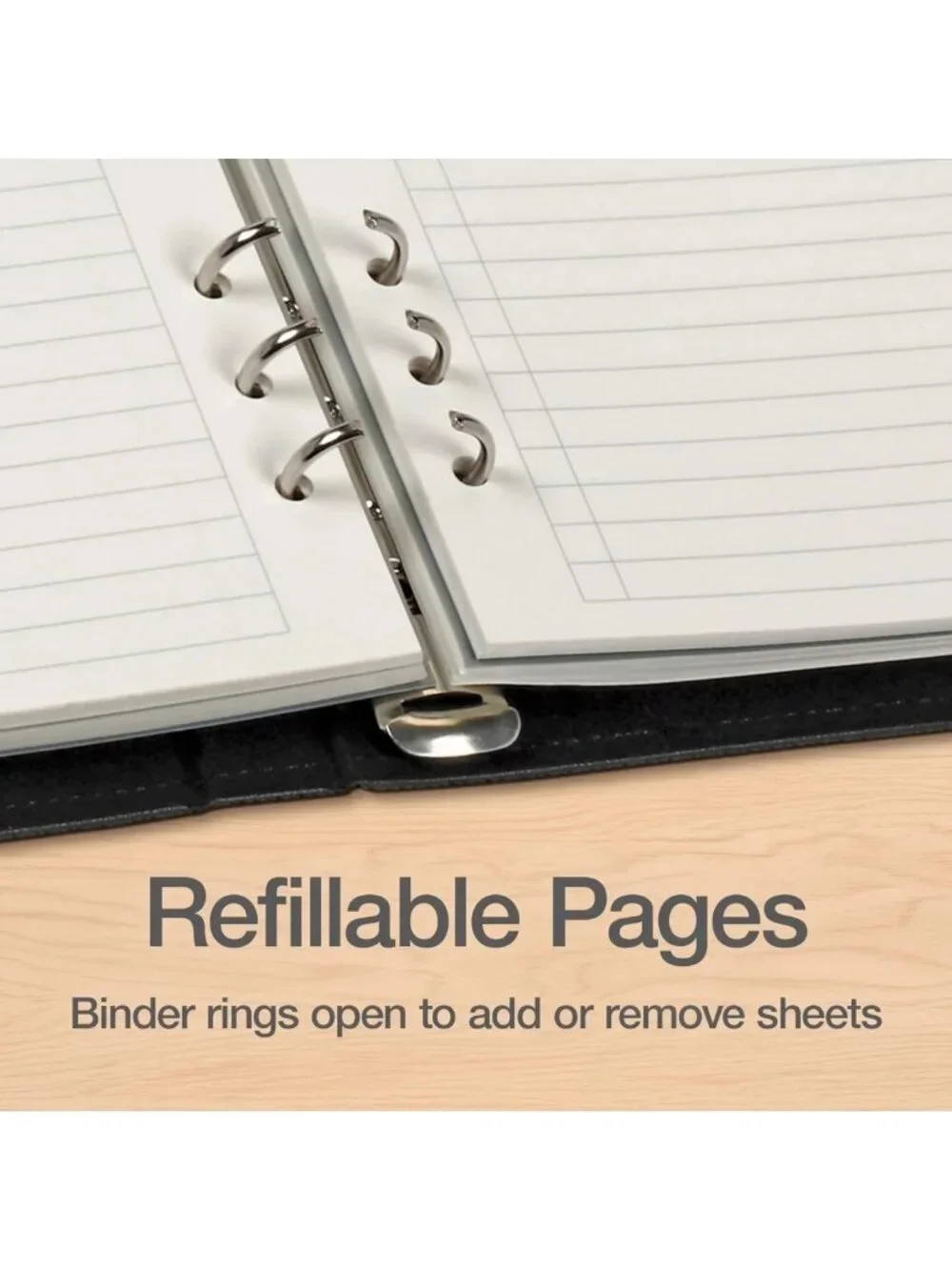 Professional 6-Ring Refillable Notebook, 7x9 Inch Writing Journal, Faux Leather